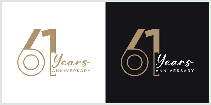 anniversary 61th logotype vector with brown and white color for special celebration day