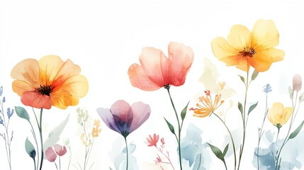 Naklejka premium A painting of a bunch of flowers with a white background