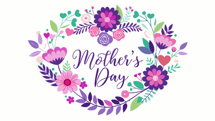 Mothers Day Floral Wreath Design Purple Pink Flowers Greeting Card