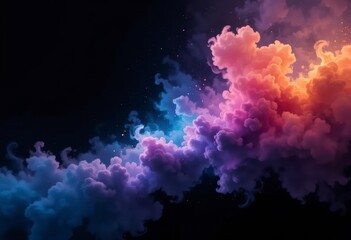 A vector illustration of a nebula with colorful clouds, Colorful Cloud Abstract in a Dark Background Scene