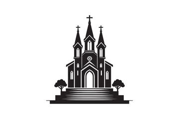  silhouette logo icon of a church, isolated on a white background