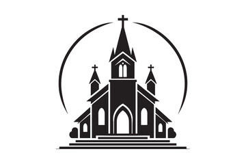  silhouette logo icon of a church, isolated on a white background