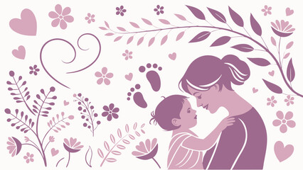 Loving Mother and Baby with Floral Design Elements