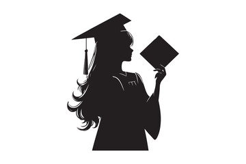 graduation girl silhouette vector illustration isolated on a white background
