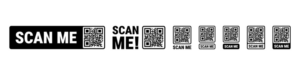 Scan me frame set. Qr code mockup. Mobile payment and identity