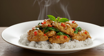 Aromatic Chicken And Rice Dish Garnished With Fresh Herbs And Spices