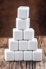 White Cubes Pyramid Stacked on Wood Background