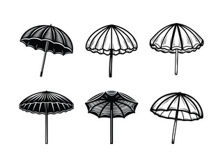 Obraz premium Set of beach umbrella illustrations silhouette isolated on white background
