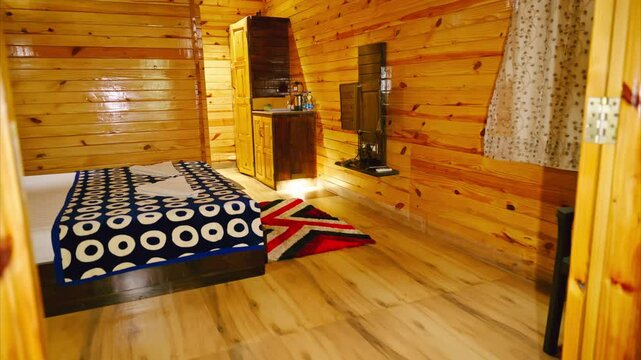Wooden Retreat Glows with Bed and Soft Lighting