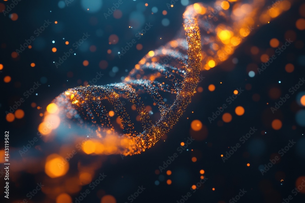 Leinwandbilder scientific data processing visualizes intricate details of a glowing dna strand with vibrant particl