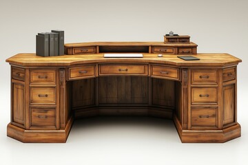 Elegant Wooden Desk: Traditional Executive Home Office Furniture with Craftsmanship and Vintage Appeal
