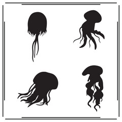 Jellyfish silhouette, Jellyfish illustration , Jellyfish clipart, Jellyfish vector , Jellyfish icon , black Jellyfish, Jellyfish illustration on white background, Jellyfish vector illustration ,