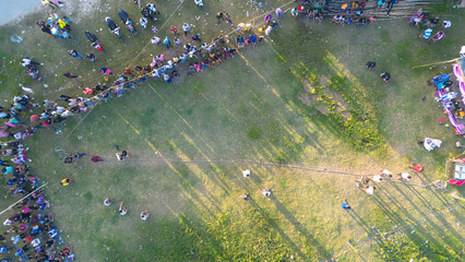 Aerial View of Crowd at Outdoor Event. tug of war