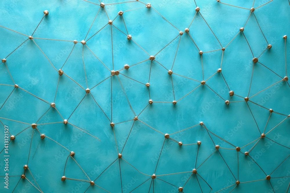 Poster network of connections displayed on a blue background emphasizing relationships and structure in des