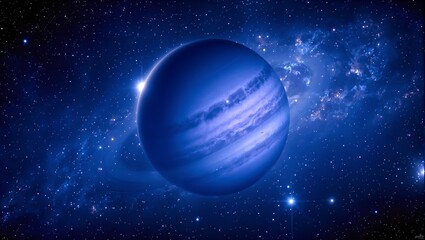 Explore infinite wonders with this striking image of a vibrant gas giant wrapped in enchanting rings amidst a celestial tapestry of stars and nebulae