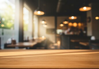 Obraz premium interior of restaurant mockup empty wooden table