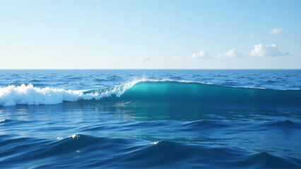 Fototapeta premium Visual Comparison: Normal Ocean Waves vs Long-Wavelength Tsunami Wave in Deep Ocean