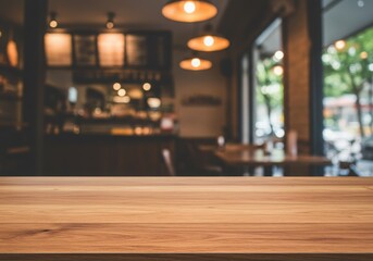 interior of restaurant mockup empty wooden table