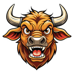 Angry Bull Head Cartoon Illustration