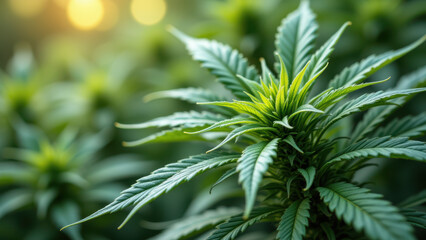 Close-up shot of a healthy cannabis plant with THCA crystal formation on its surface.