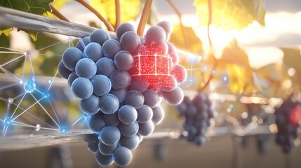Grapes growing in vineyard with innovative technology napa valley close-up natural environment sunrise agricultural advancements