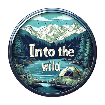 Camping Adventure Emblem with Nature Icons &ndash; Vintage Wilderness Badge Featuring Hiking, Survival Elements, Mountains, Trees, and Outdoor Gear Design for Scouts and Explorers