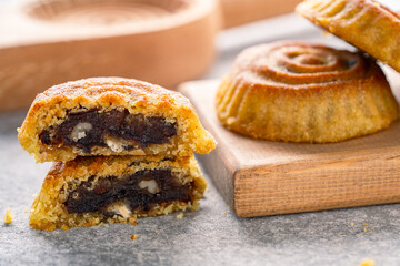 Turkish dessert mamul with date fruit	