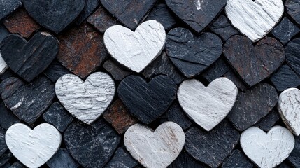 Obraz premium A collection of black and white hearts are stacked on top of each other