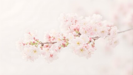 Delicate peach blossoms on a branch against a serene background capturing the essence of springs beauty Perfect for nature lovers and spring concepts