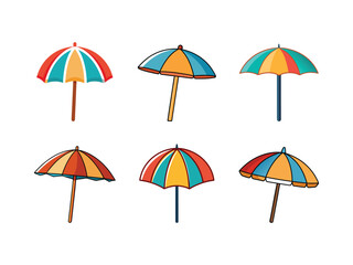 Obraz premium Colorful beach umbrella collection in different angles and styles vector illustration isolated on white background