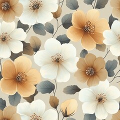 Elegant Floral Pattern with Soft Colors and Natural Elements