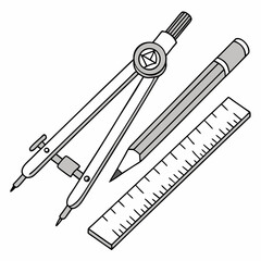 Drawing Compass Ruler And Pencil Illustration Architectural Technical Drawing Tool Kit