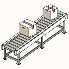 Conveyor Belt With Parcels Automated Shipping Process Logistics And Distribution Illustration