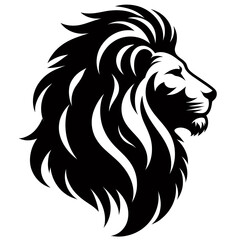 Fototapeta premium Lion Head Profile: Majestic lion head profile in a stylized black and white illustration. A powerful symbol of strength, pride, and royalty.