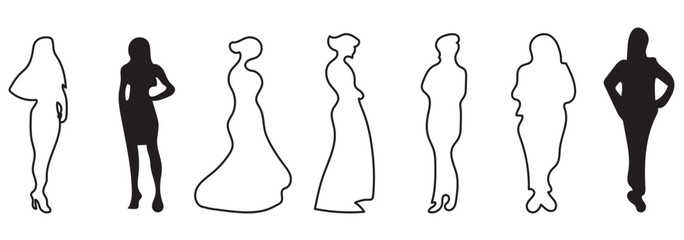 set of woman silhouette design isolated vector