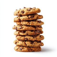 Stack of cookies with chocolate chips isolated on white background
