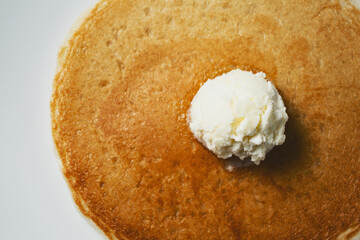 A top down view of a pancake plate.