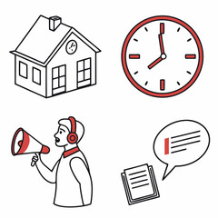 Real Estate Agent Broadcasting Urgency With Clock House And Documents In Outlined Style