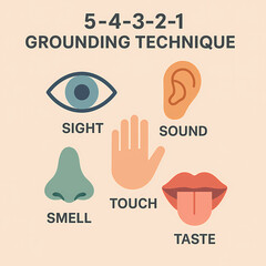 5-4-3-2-1 Grounding Technique Five Senses Icons Illustration