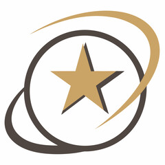 Gold Star Logo With Brown Circle And Golden Swoosh For Branding Solution