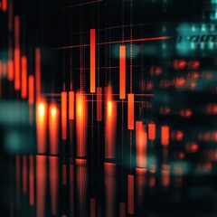 candlestick chart illustrating financial market trends, set against a sleek, dark background with blurred digital elements, evoking a modern 