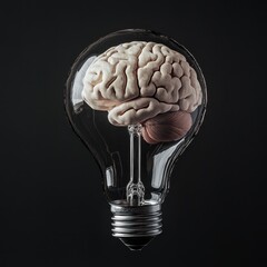 Human Brain Inside a Light Bulb Representing Creativity and Innovative Thinking