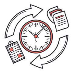 Time Management Cycle With Clock Arrows Documents And Report Doodle Style