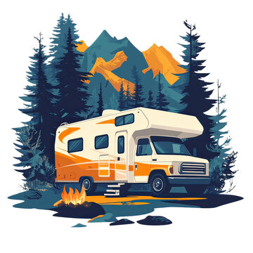 Camping Adventure Emblem with Nature Icons &ndash; Vintage Wilderness Badge Featuring Hiking, Survival Elements, Mountains, Trees, and Outdoor Gear Design for Scouts and Explorers