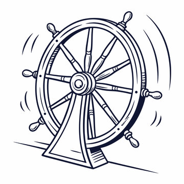 recommend clip art: Hand Drawn Line Art Nautical Ship Steering Wheel Illustration Design