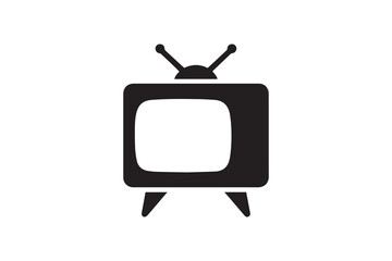 simple Retro old television silhouette icon vector isolated in white background	