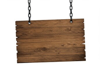 Rustic Wooden Hanging Signboard - Blank brown wooden signboard hanging from chains, ideal for adding text or images. Perfect for rustic designs
