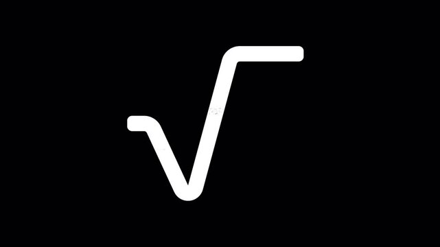 Icon square root is distorted. Glitch. Noise, chromatic aberration, geometric distortion. Transparent background, looped. In-Out looped. Alpha BW at the end