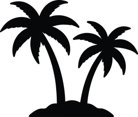 Tropical island beach vector art design with a palm tree silhouette under the summer sun