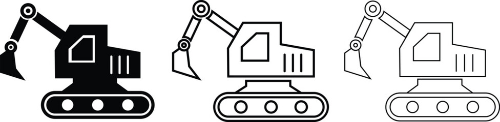 Excavator icon set. Logo vector collection isolated on transparent background. Heavy machinery, construction Industry equipment symbol for construction company. Creative excavator template.